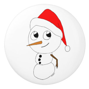 a chibi snowman ceramic knob