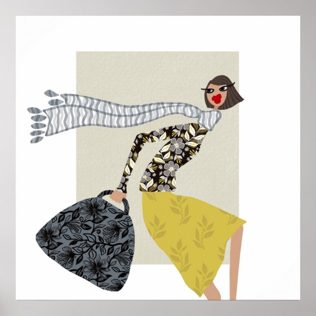 A Chic Windy Day Fashion Illustration Poster (Front)