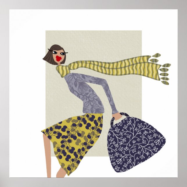 A Chic Windy Day Fashion Illustration Poster (Front)