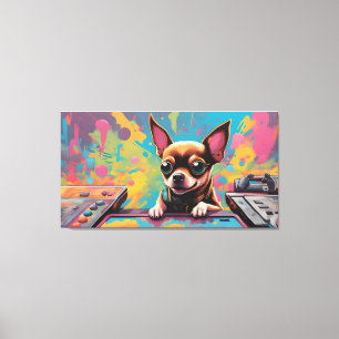 A chihuahua dog playing videogames canvas print