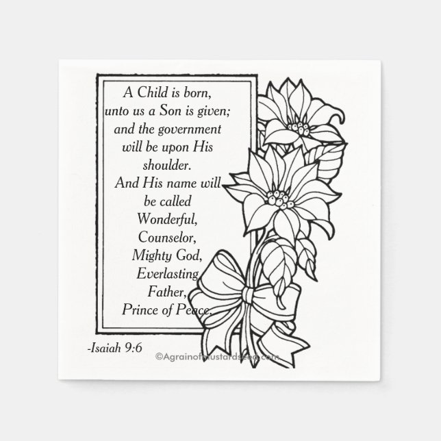 A Child is born Scripture Christmas Napkin (Front)