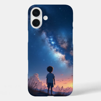 A child who dreams while looking at the night sky iPhone 16 plus case