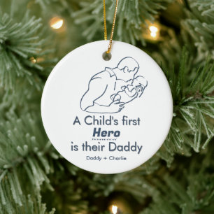 A child's first hero, Father newborn 1-Photo Ceramic Tree Decoration