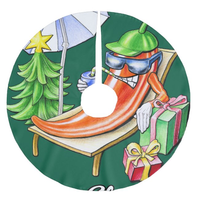 A Chilli Merry Christmas under Sunshade and Tree Brushed Polyester Tree Skirt (Front)