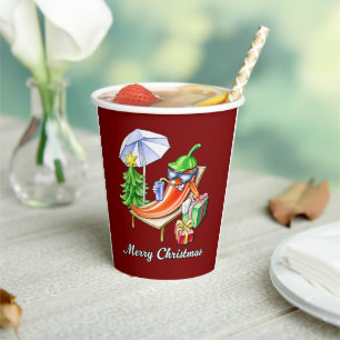 A Chilli Merry Christmas under Sunshade and Tree Paper Cups