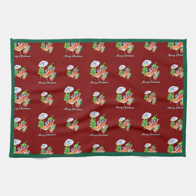 A Chilli Merry Christmas under Sunshade and Tree Tea Towel (Horizontal)