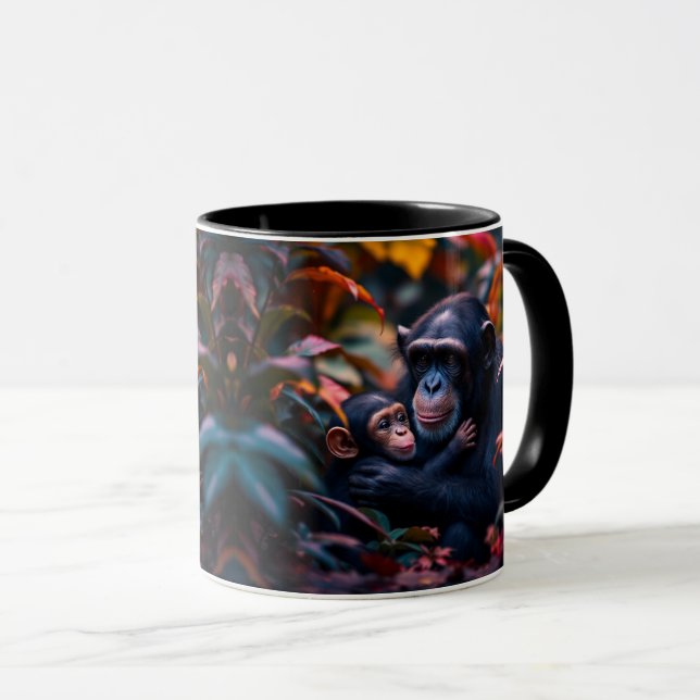 A chimpanzee mom and her baby. mug (Front Right)