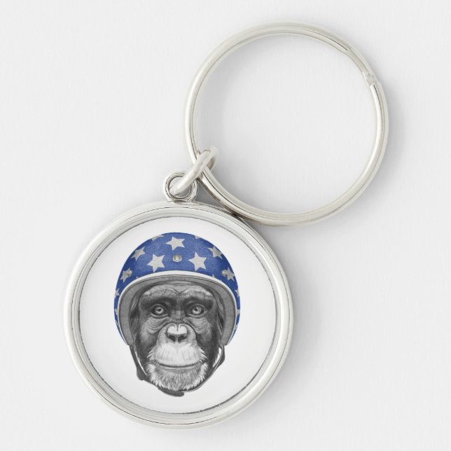 A Chimpanzee Motorcycle Rider Key Ring (Front)