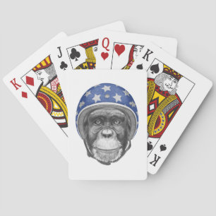 A Chimpanzee Motorcycle Rider Playing Cards