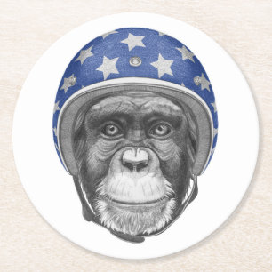 A Chimpanzee Motorcycle Rider Round Paper Coaster
