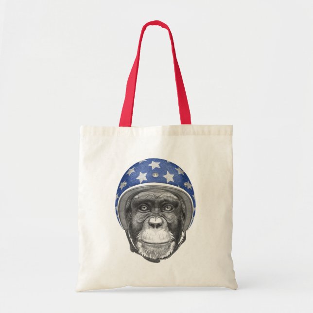 A Chimpanzee Motorcycle Rider Tote Bag (Front)