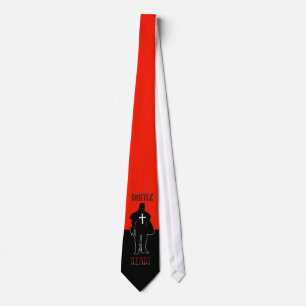 A christian knight battle ready red and black tie