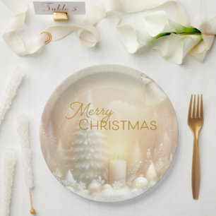 A Christmas Angel Fantasy Snowy Landscape Paper Plate