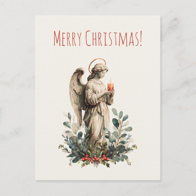 A Christmas angel with candle and leaves  Holiday Postcard (Front)
