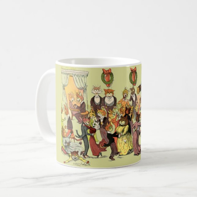 A Christmas Ball At Catsville by Louis Wain Coffee Mug (Front Left)