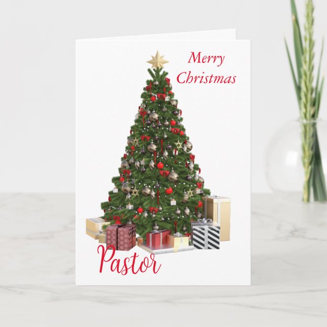 A christmas Card for the Pastor w/ a tree on front (Front)