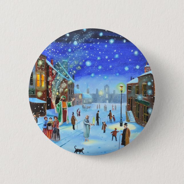 A Christmas Carol Scrooge Winter street scene 6 Cm Round Badge (Front)