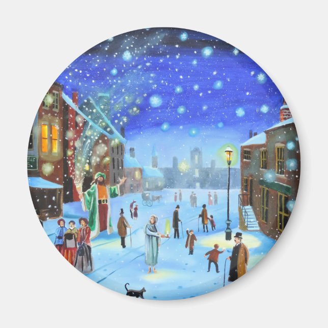 A Christmas Carol Scrooge Winter street scene Magnet (Front)