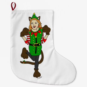 a Christmas catgirl  Button Large Christmas Stocking