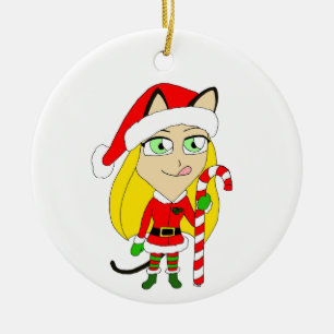 a Christmas chibi catgirl Ceramic Tree Decoration
