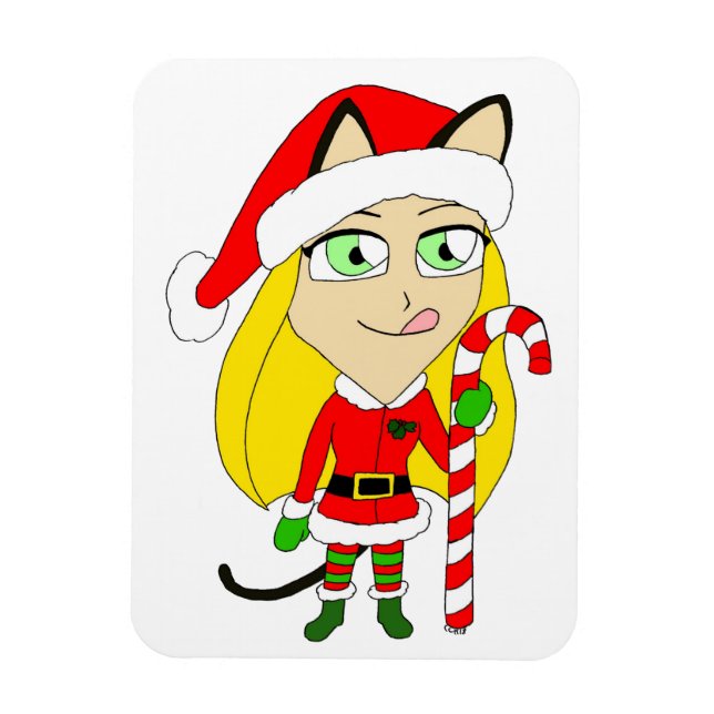 a Christmas chibi catgirl  Magnet (Vertical)
