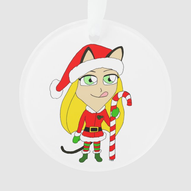 a Christmas chibi catgirl   Ornament (Front)