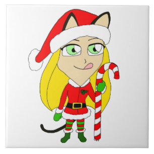 a Christmas chibi catgirl Tile