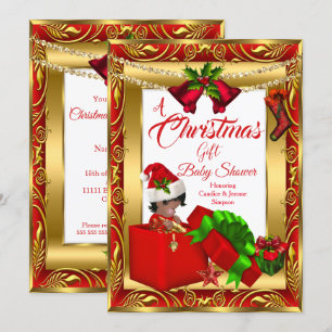 A Christmas Gift Boy Girl Baby Shower Red Gold AA2 Invitation