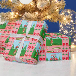 A Christmas Golf Outing With Santa And Reindeer Wrapping Paper