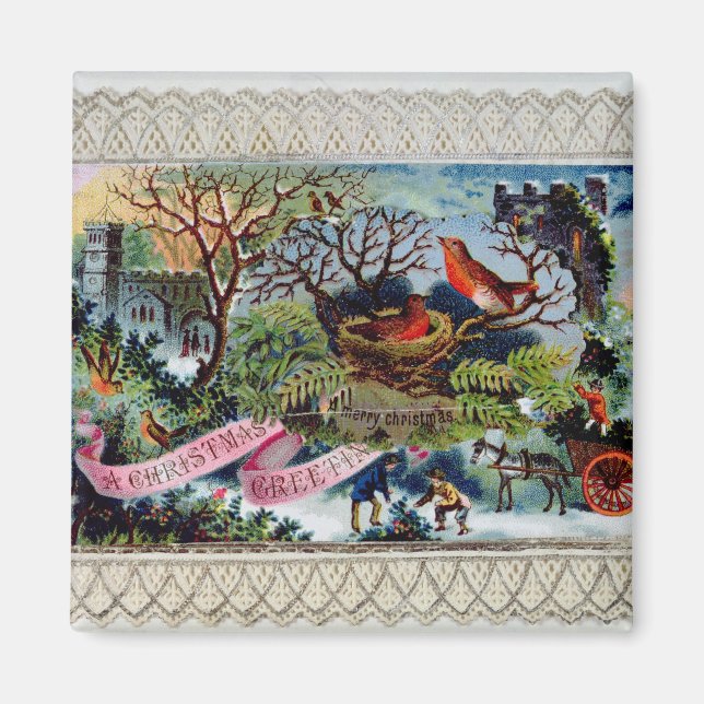 A Christmas Greeting, Victorian postcard Magnet (Front)