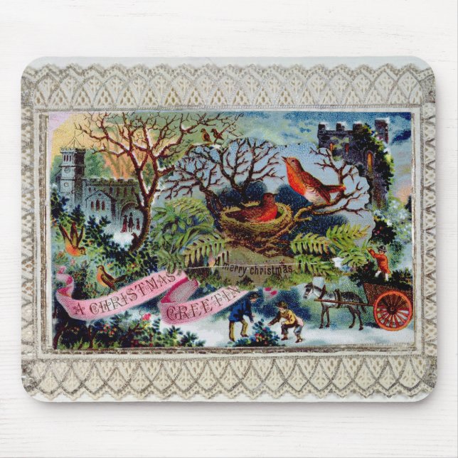 A Christmas Greeting, Victorian postcard Mouse Mat (Front)