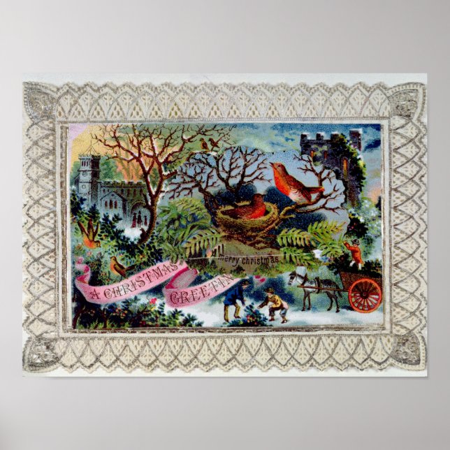 A Christmas Greeting, Victorian postcard Poster (Front)