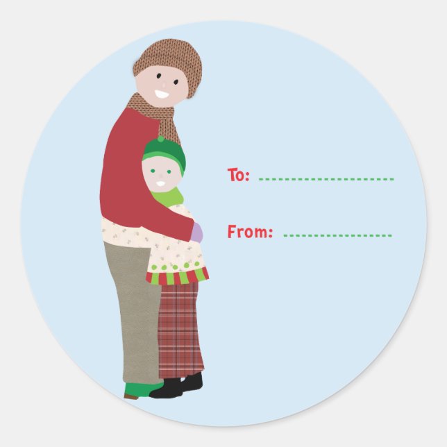 A Christmas Hug Gift Tag Round Sticker (Front)