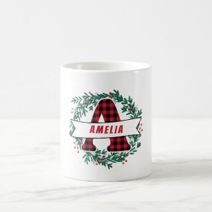 A! Christmas Monogram Wreath-Pattern Coffee Mug