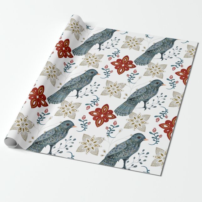 A Christmas Nordic Tile Series Design 1 Wrapping Paper (Unrolled)