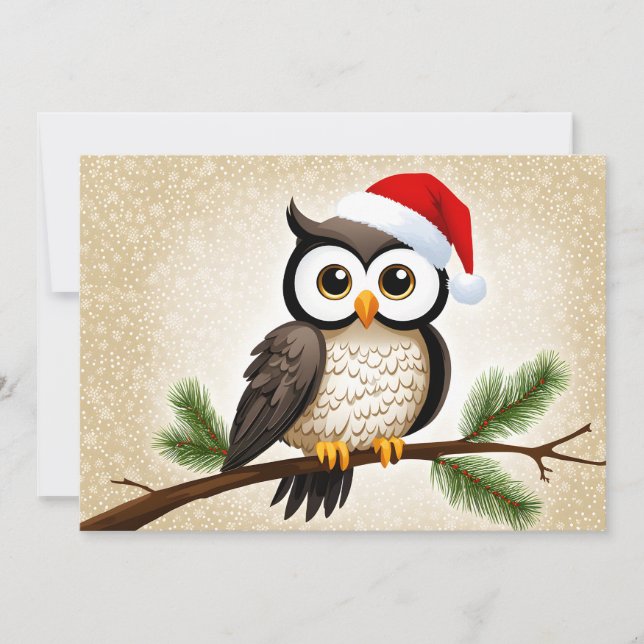 A Christmas Owl on a Gold Background Holiday Card (Front)