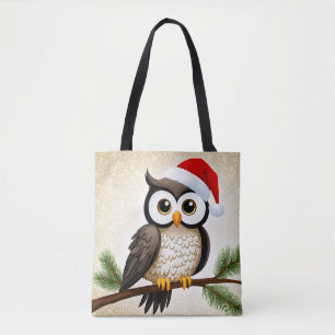 A Christmas Owl on a Gold Background Tote Bag