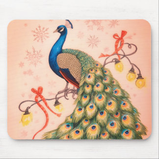 A Christmas Peacock Sitting Pretty on a Thick Mouse Mat