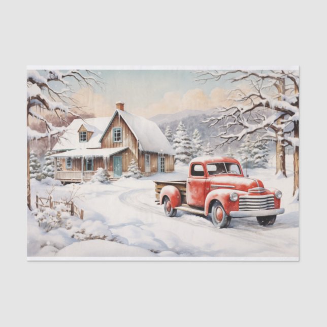 A Christmas Scene Complete with Red Truck Tissue Paper (Front)