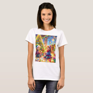 a christmas scene with two children playing with T-Shirt