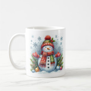 A Christmas Snowman on a Cold and Snowy Coffee Mug