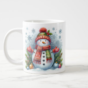A Christmas Snowman on a Cold and Snowy Large Coffee Mug