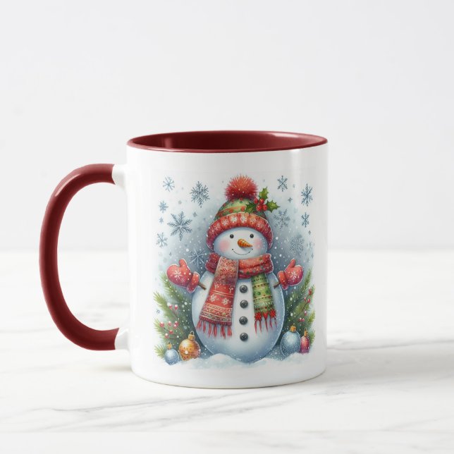 A Christmas Snowman on a Cold and Snowy Mug (Left)