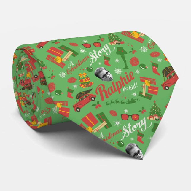 A Christmas Story Green Icon Pattern Tie (Rolled)