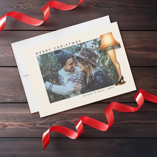 A Christmas Story Leg Lamp | Photo  Holiday Card (Card on table)