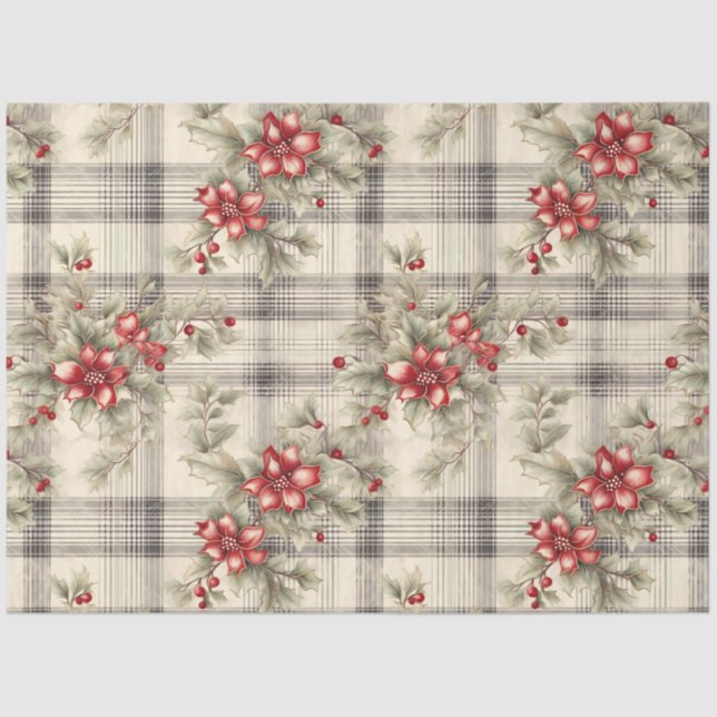 A Christmas Tartan Floral Design Series #19 Tissue Paper (Front)