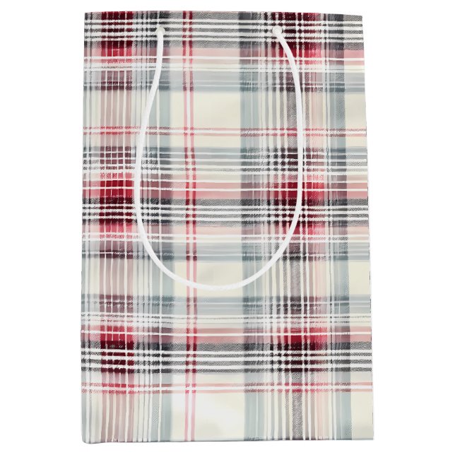 A Christmas Tartan Floral Design Series #24 Medium Gift Bag (Front)