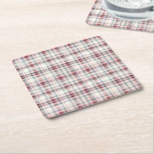A Christmas Tartan Floral Design Series #24 Square Paper Coaster