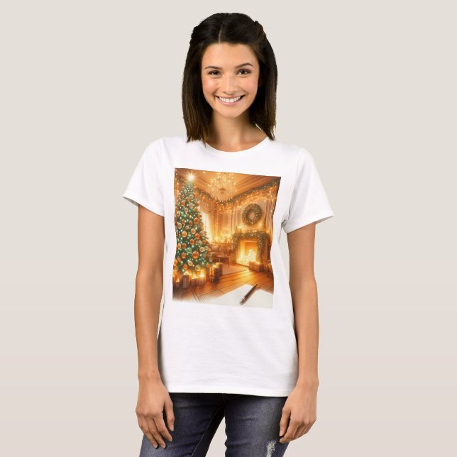 a christmas tree with a fireplace T-Shirt (Front Full)