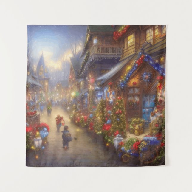 A Christmas Village Fantasy Snowy Landscape  Tapestry (Front)